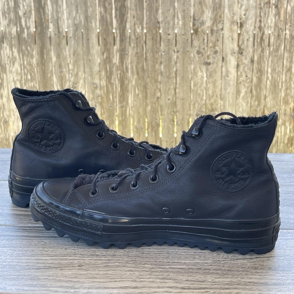 Converse Chuck Taylor All Star Shoes Womens Size 10 Leather Faux Fur Winter Warm - Picture 13 of 14